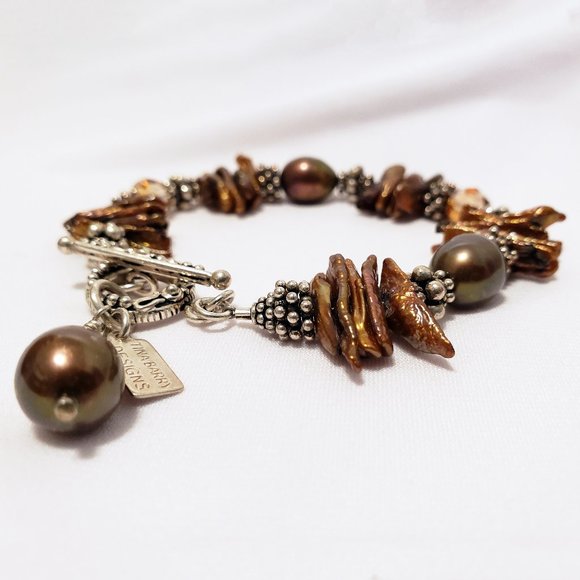 Silver Pearl & Crystal Toggle Bracelet Artist Tina Barry Designs - Picture 1 of 14